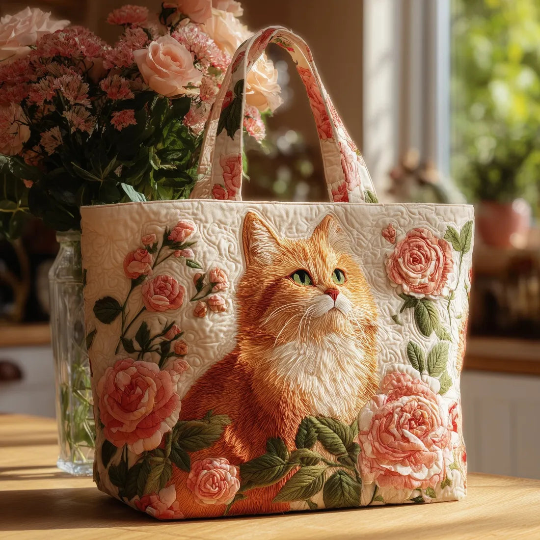 Bolsa Artesanal Chat Roux con Rosas Rosadas