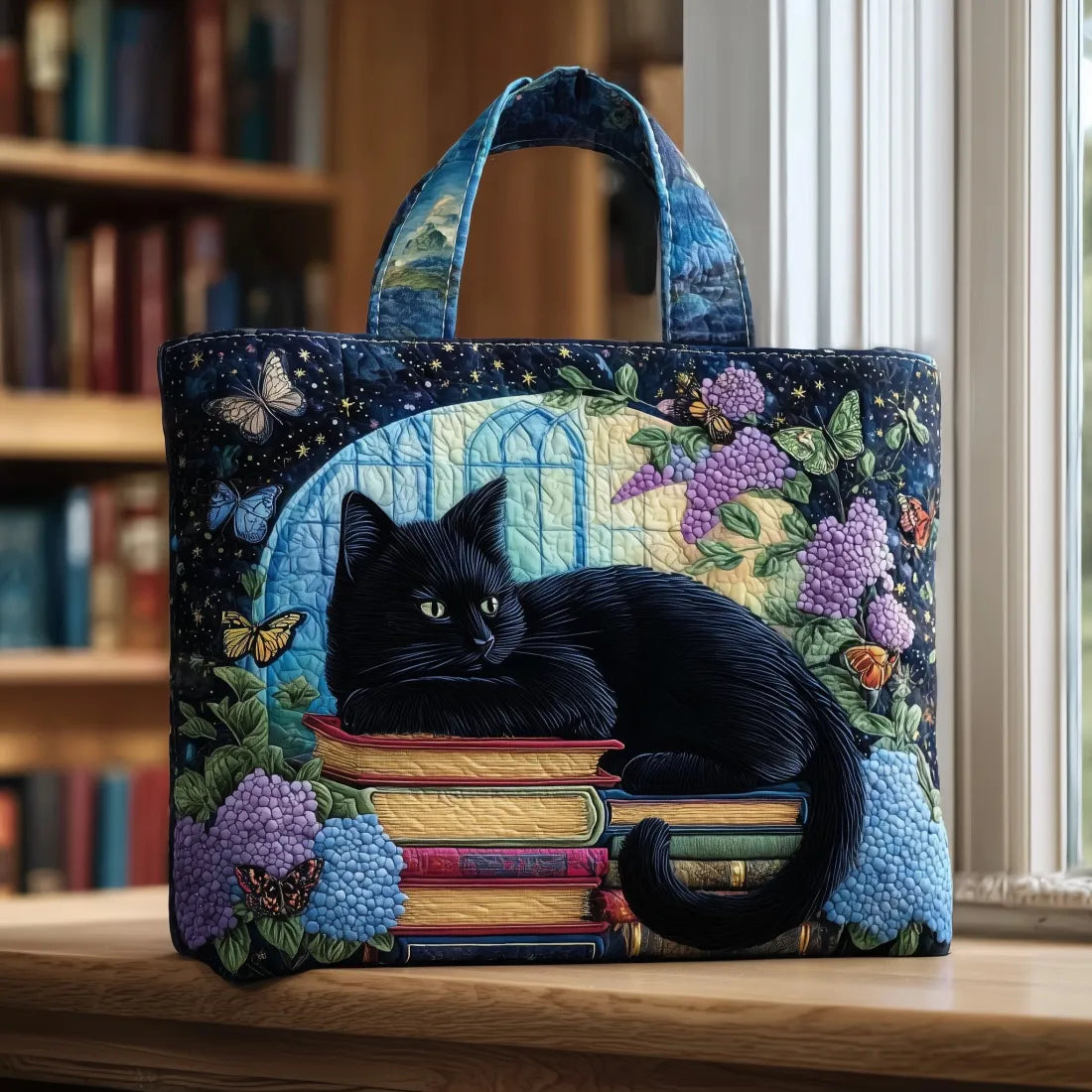 Bolsa de Hombro Artesanal con Gato Negro