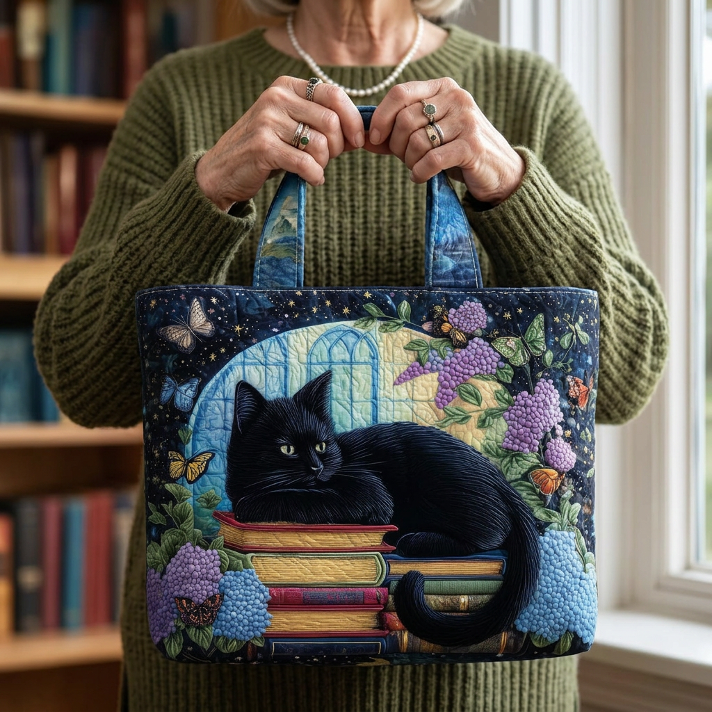 Bolsa de Hombro Artesanal con Gato Negro